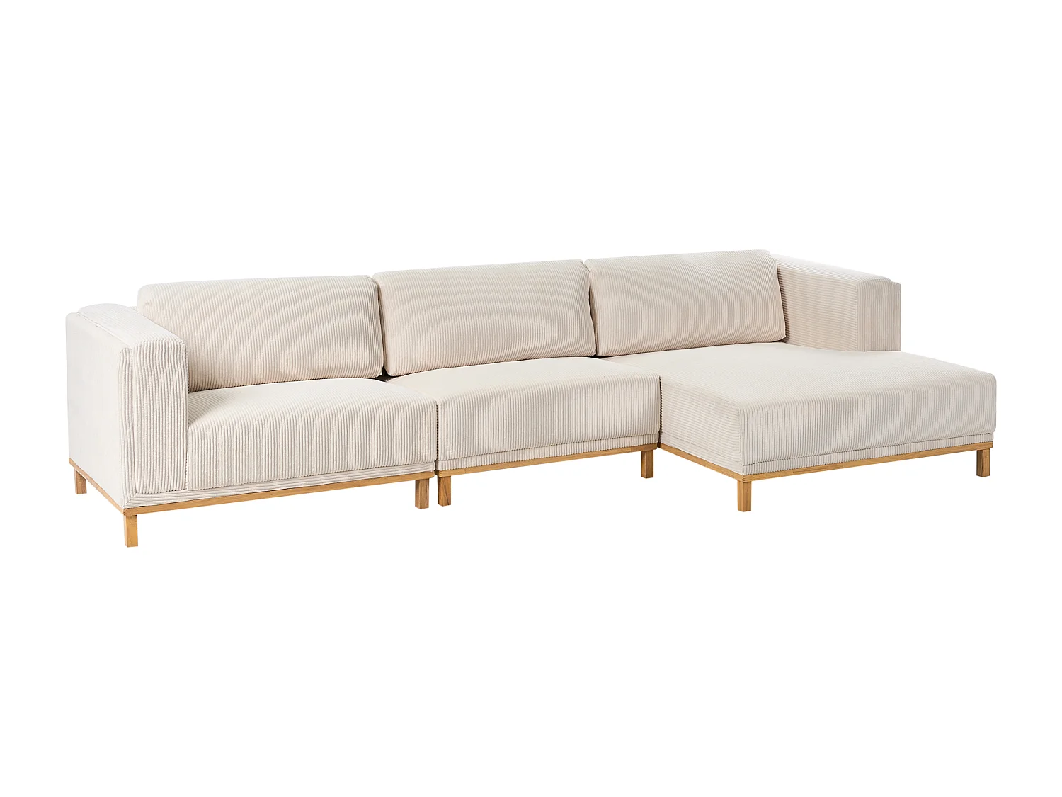 Canapé d'Angle à Gauche 5 Places Moderne en Velours Côtelé avec Accoudoirs Pieds en Bois Beige Clair  Veng