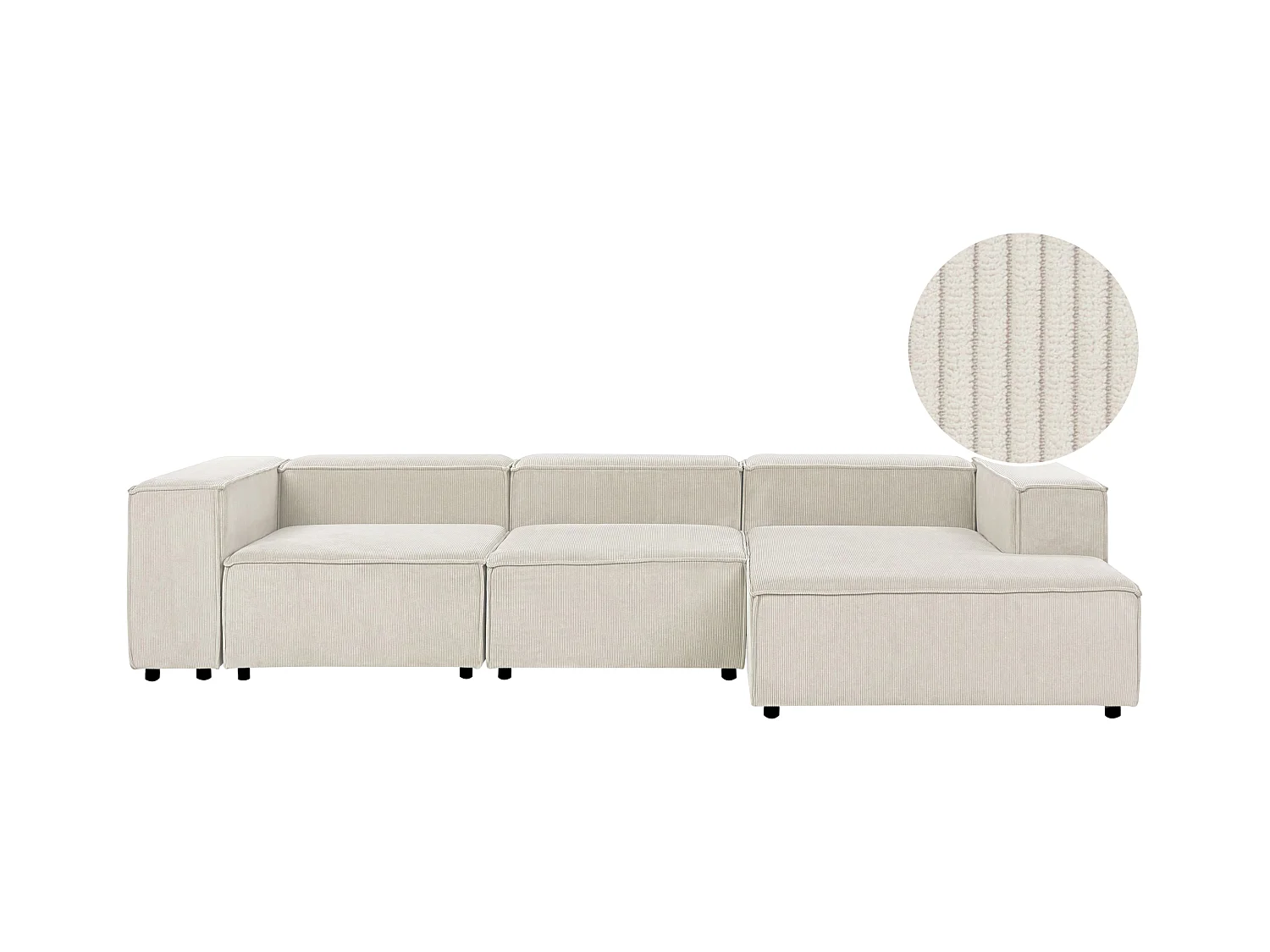 Canapé d'Angle à droite en Velours Côtelé Modulaire 4 Places Pieds Noirs Blanc Cassé Ardal