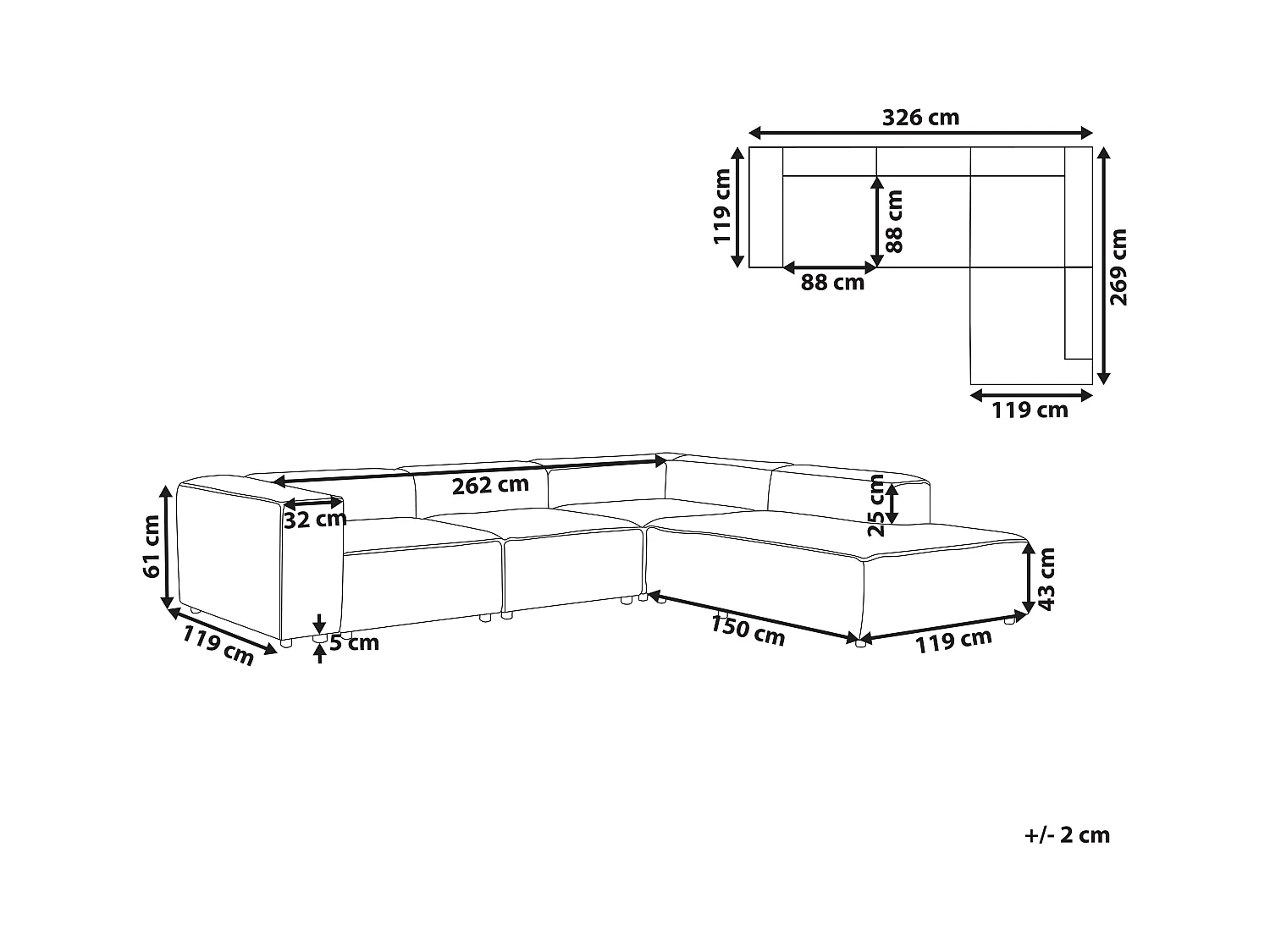 Canapé d'Angle à droite en Velours Côtelé Modulaire 4 Places Pieds Noirs Blanc Cassé Ardal