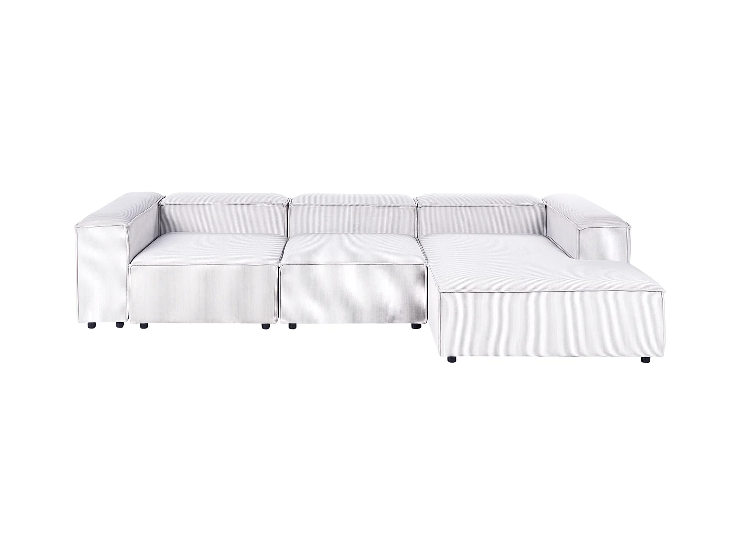 Canapé d'Angle à droite en Velours Côtelé Modulaire 4 Places Pieds Noirs Blanc Cassé Ardal