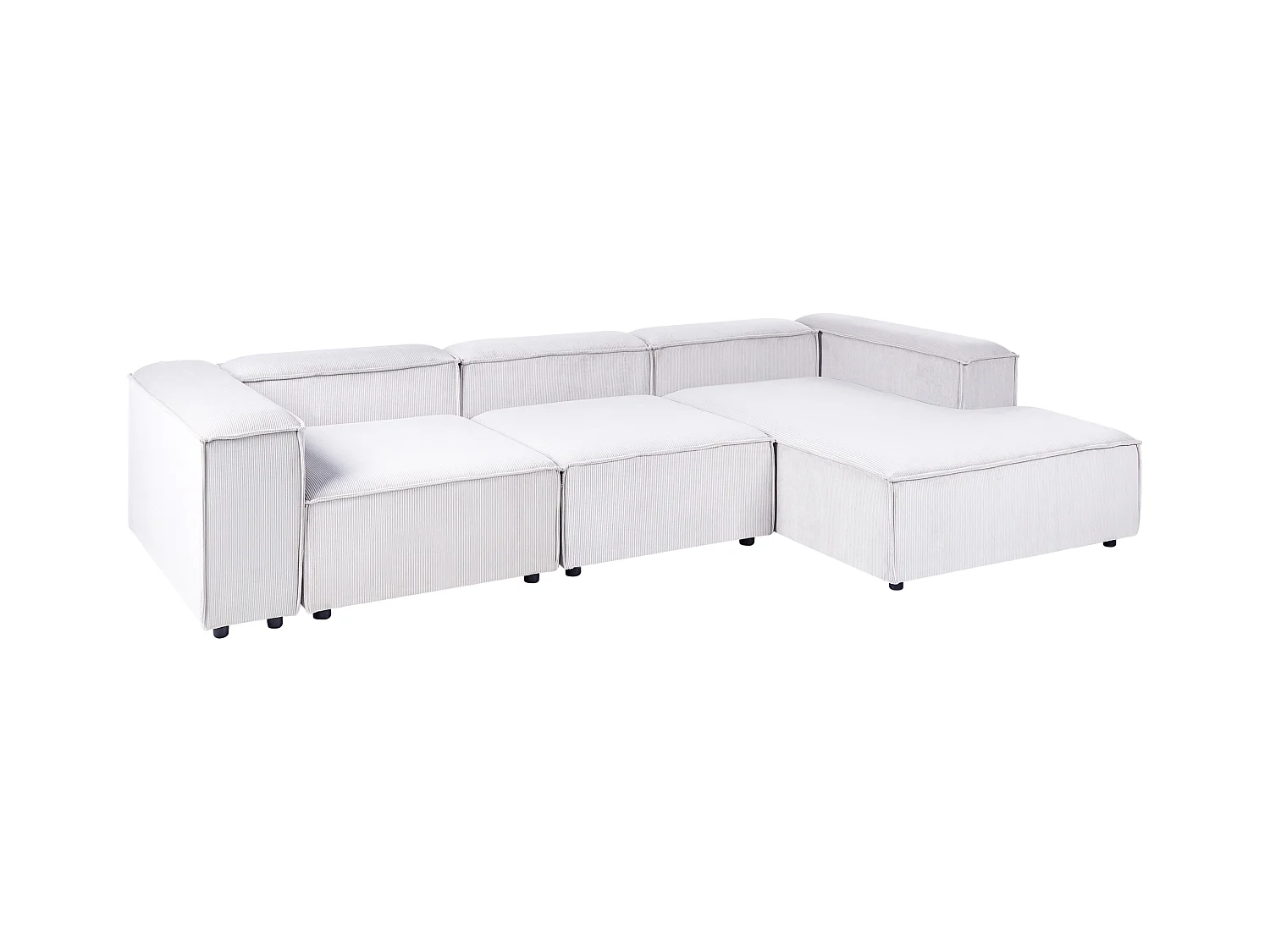 Canapé d'Angle à droite en Velours Côtelé Modulaire 4 Places Pieds Noirs Blanc Cassé Ardal