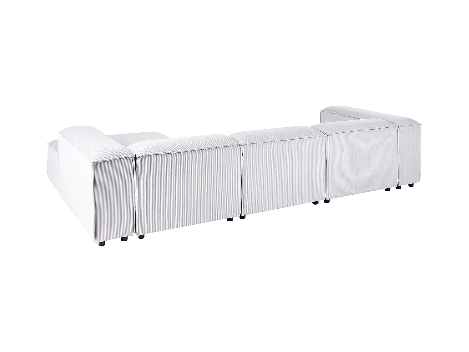 Canapé d'Angle à droite en Velours Côtelé Modulaire 4 Places Pieds Noirs Blanc Cassé Ardal