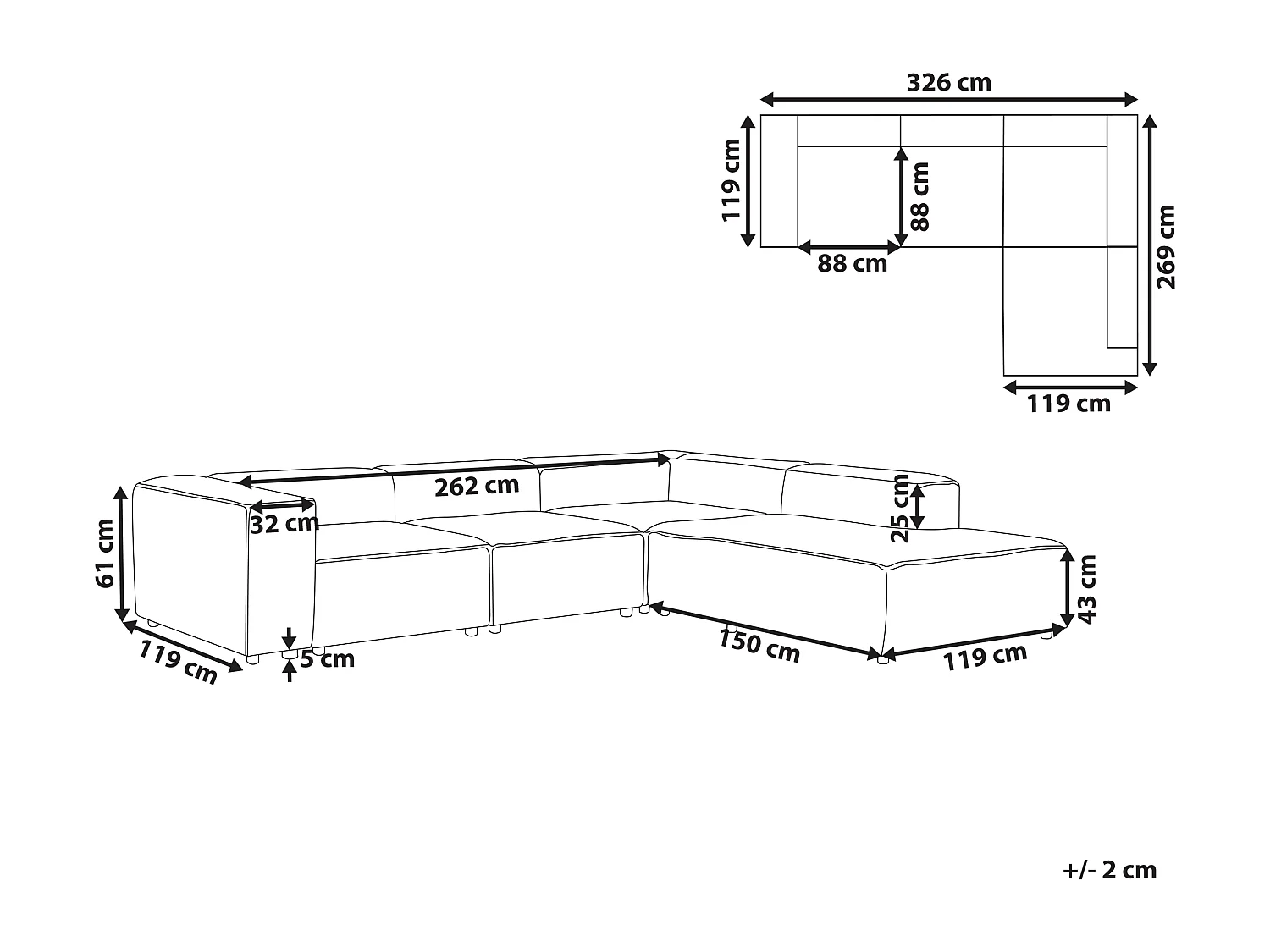 Canapé d'Angle à droite en Velours Côtelé Modulaire 4 Places Pieds Noirs Blanc Cassé Ardal