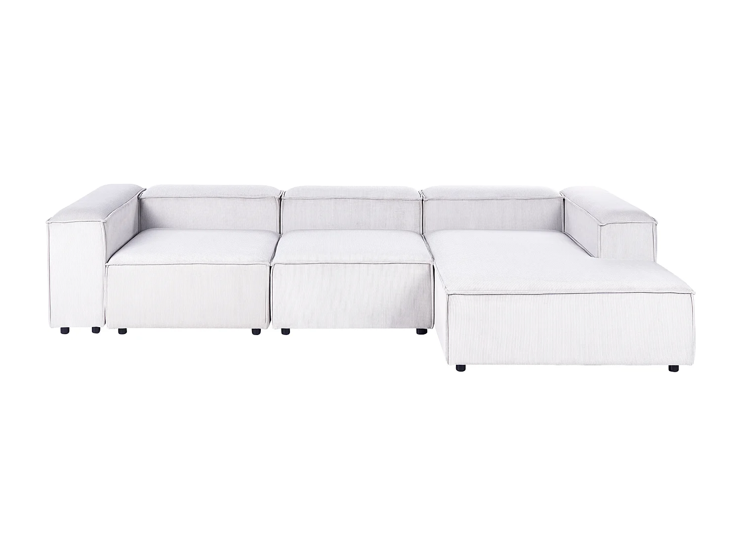 Canapé d'Angle à droite en Velours Côtelé Modulaire 4 Places Pieds Noirs Blanc Cassé Ardal