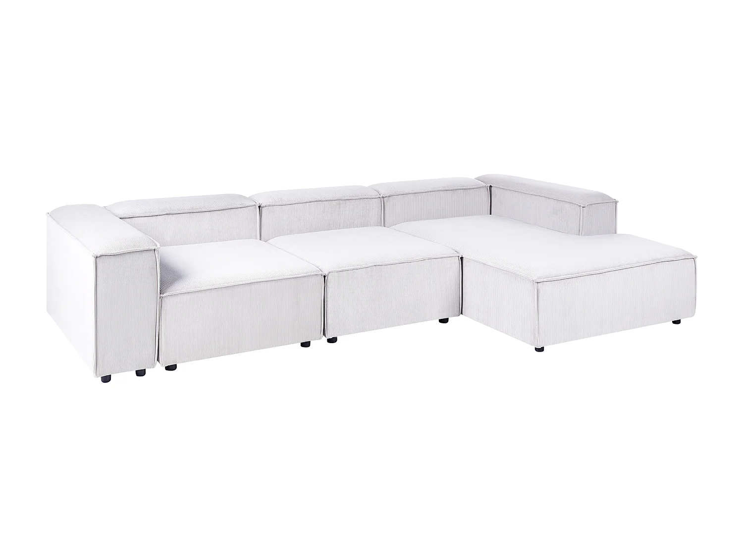 Canapé d'Angle à droite en Velours Côtelé Modulaire 4 Places Pieds Noirs Blanc Cassé Ardal