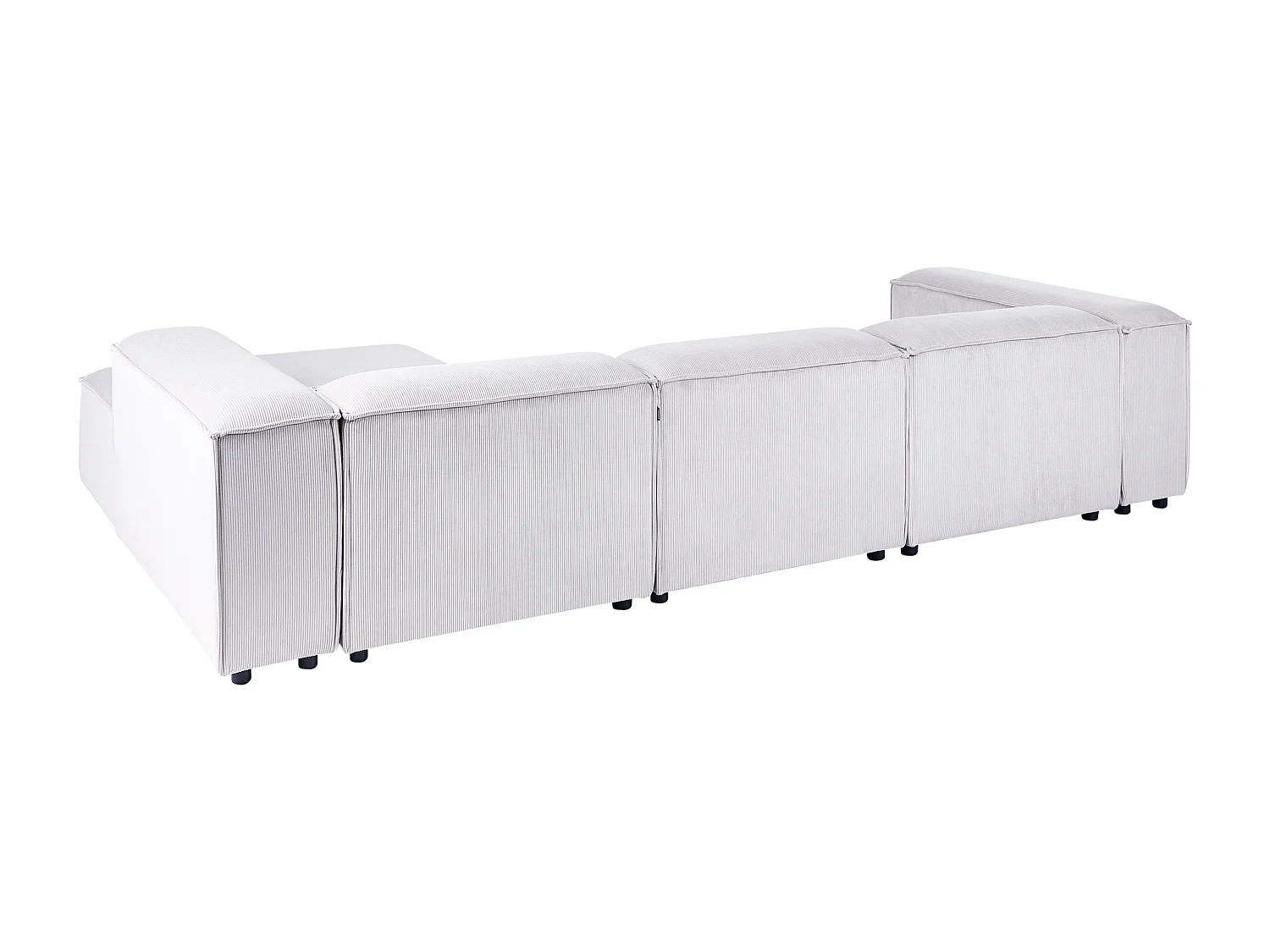 Canapé d'Angle à droite en Velours Côtelé Modulaire 4 Places Pieds Noirs Blanc Cassé Ardal