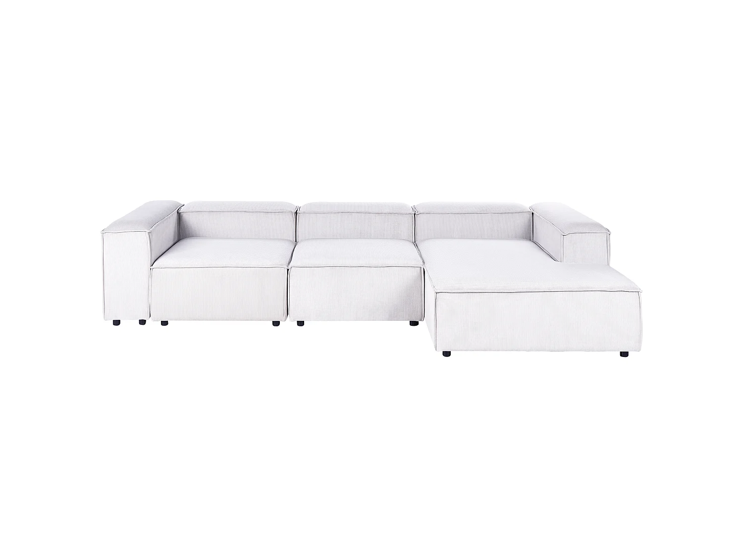 Canapé d'Angle à Gauche en Velours Côtelé Modulaire 4 Places Pieds Noirs Blanc Cassé Ardal