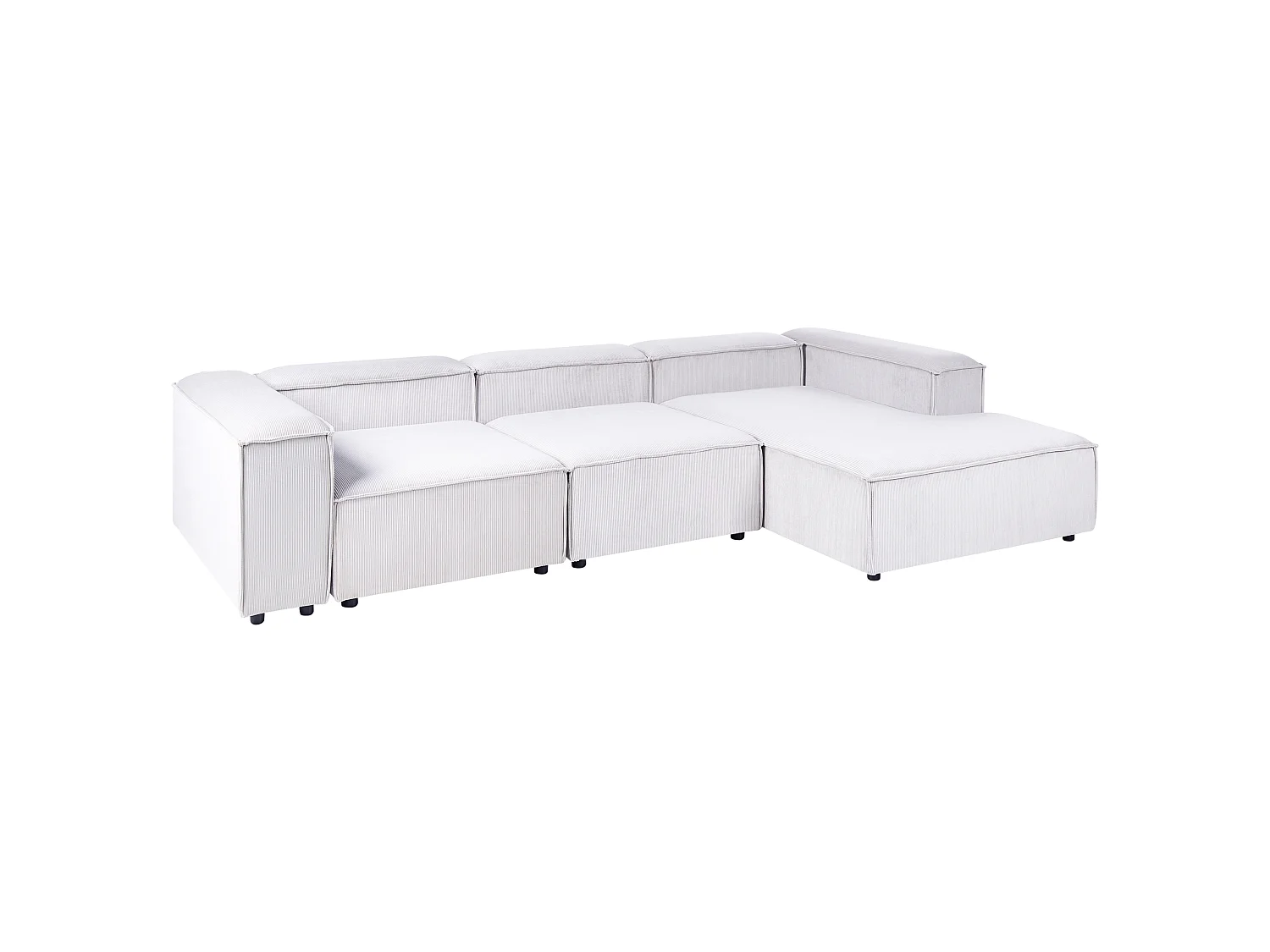 Canapé d'Angle à Gauche en Velours Côtelé Modulaire 4 Places Pieds Noirs Blanc Cassé Ardal