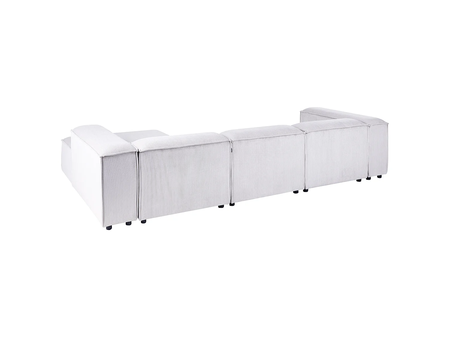Canapé d'Angle à Gauche en Velours Côtelé Modulaire 4 Places Pieds Noirs Blanc Cassé Ardal