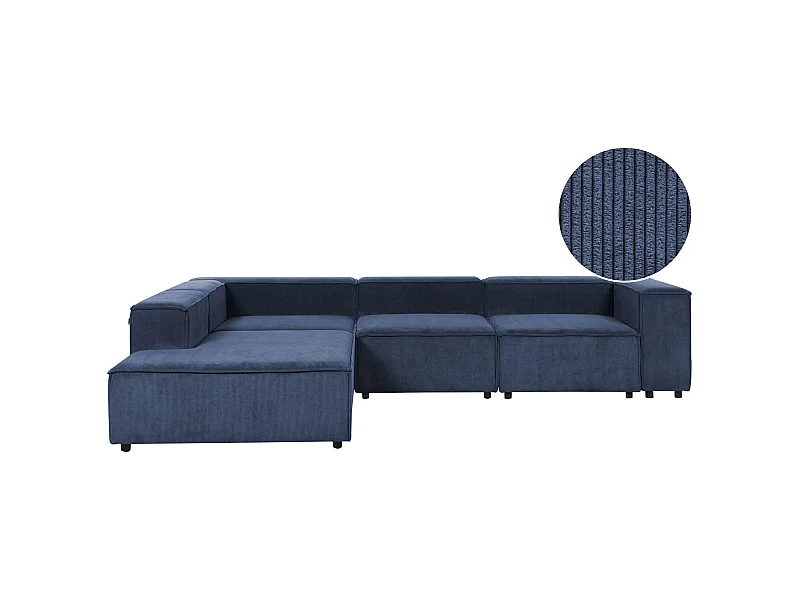 Canapé d'Angle à gauche en Velours Côtelé Modulaire 4 Places Pieds Noirs Bleu Foncé Ardal