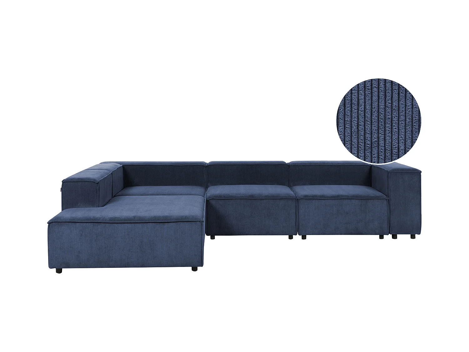 Canapé d'Angle à gauche en Velours Côtelé Modulaire 4 Places Pieds Noirs Bleu Foncé Ardal