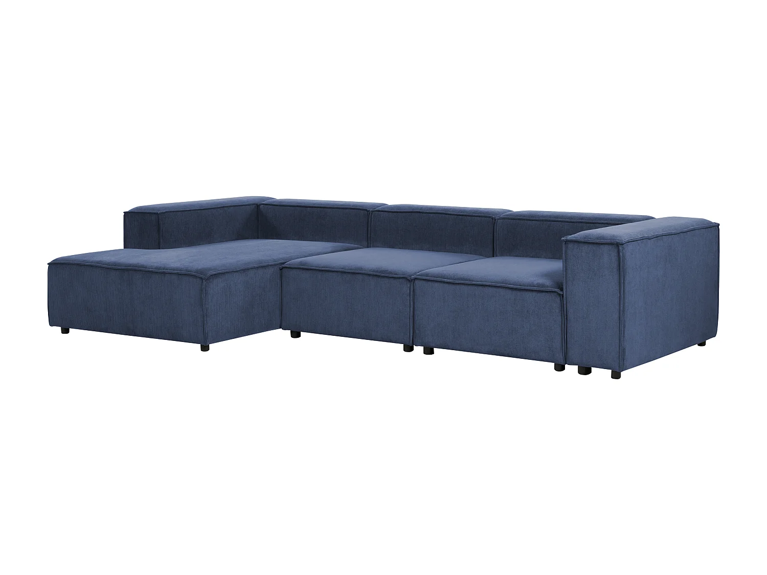 Canapé d'Angle à gauche en Velours Côtelé Modulaire 4 Places Pieds Noirs Bleu Foncé Ardal