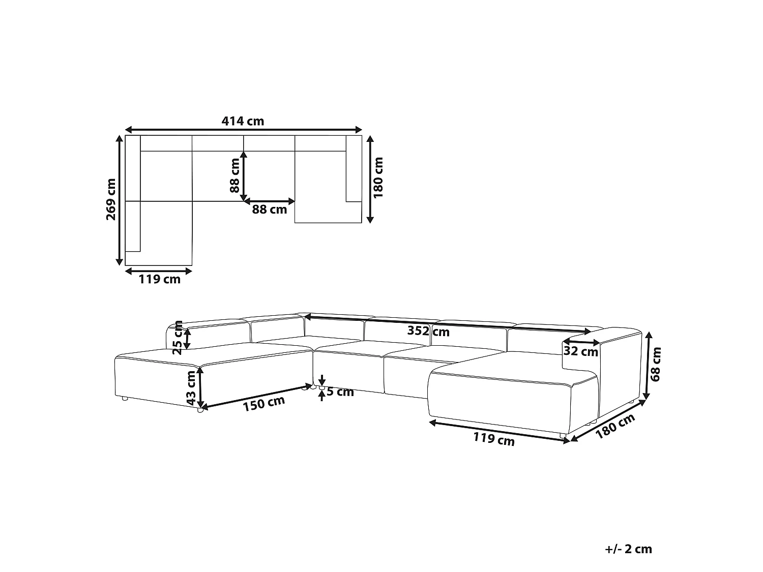 Canapé d'angle modulable 5 places ARDAL Velours côtelé Blanc cassé Côté droit