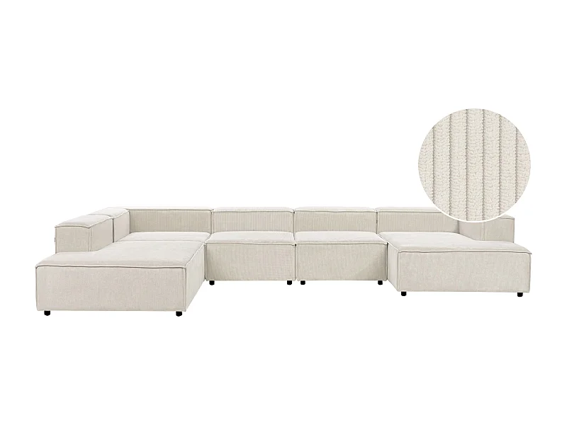 Canapé d'angle modulable 5 places ARDAL Velours côtelé Blanc cassé Côté droit