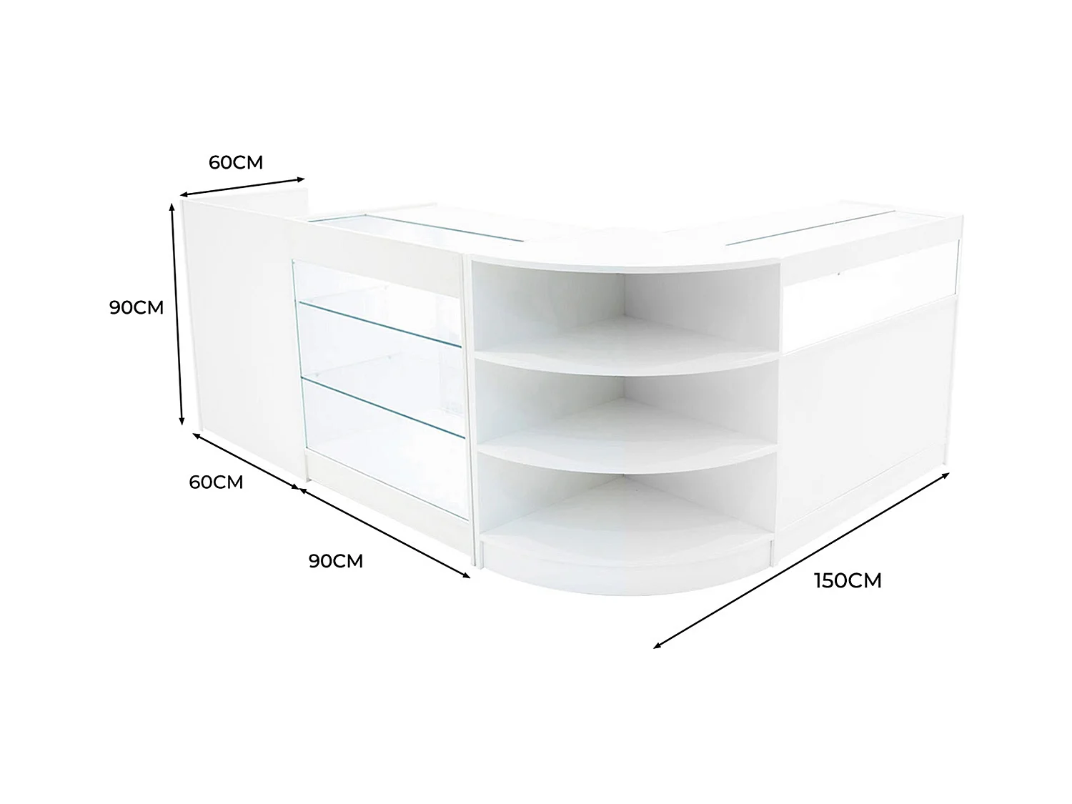 Set Mostradores Comerciales con Luz LED "HYPERION"  LM60 + B900 + K900 + TB60 – Blanco
