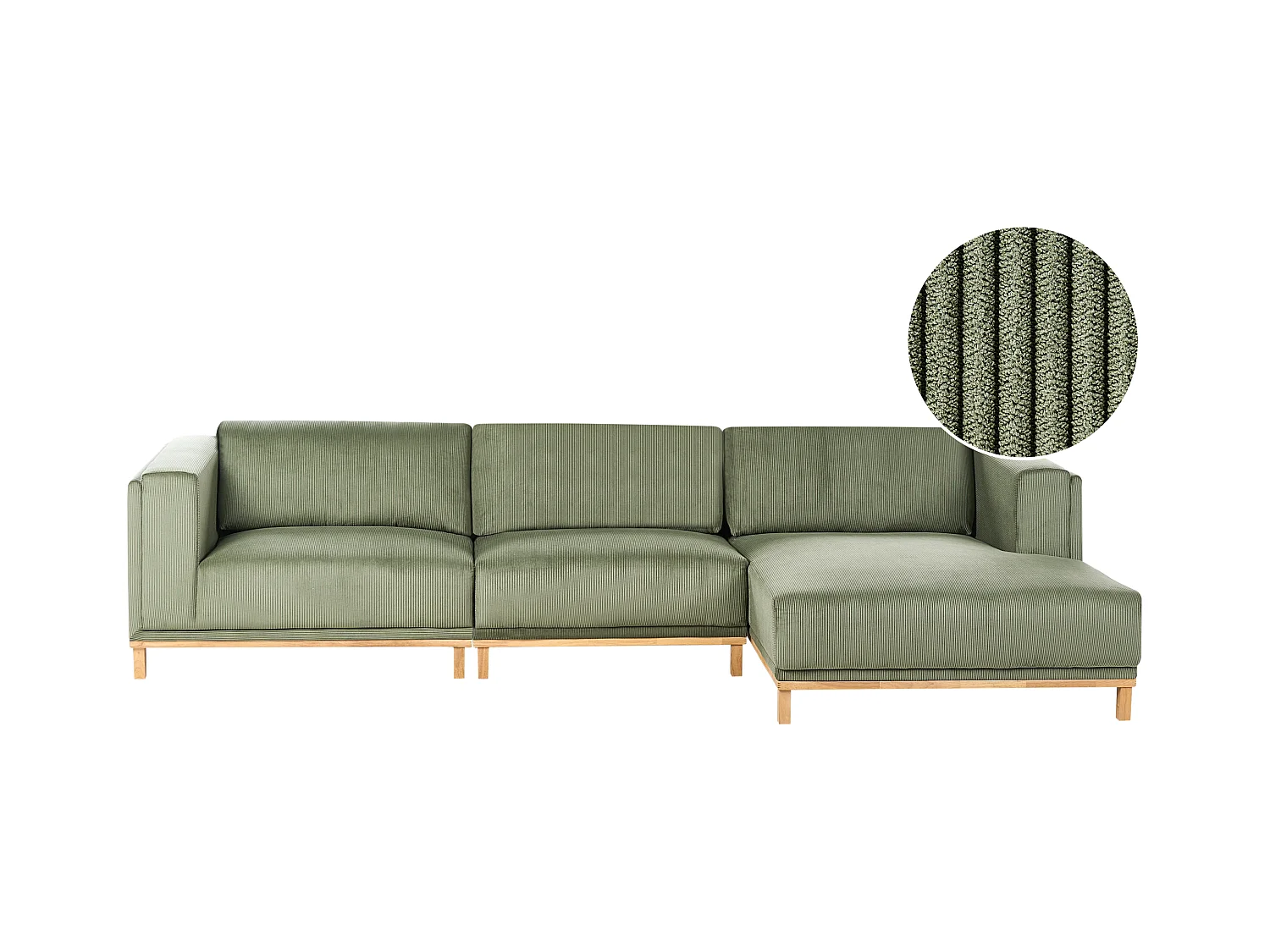 Canapé d'Angle à droite 5 Places Moderne en Velours Côtelé avec Accoudoirs Pieds en Bois Vert Veng