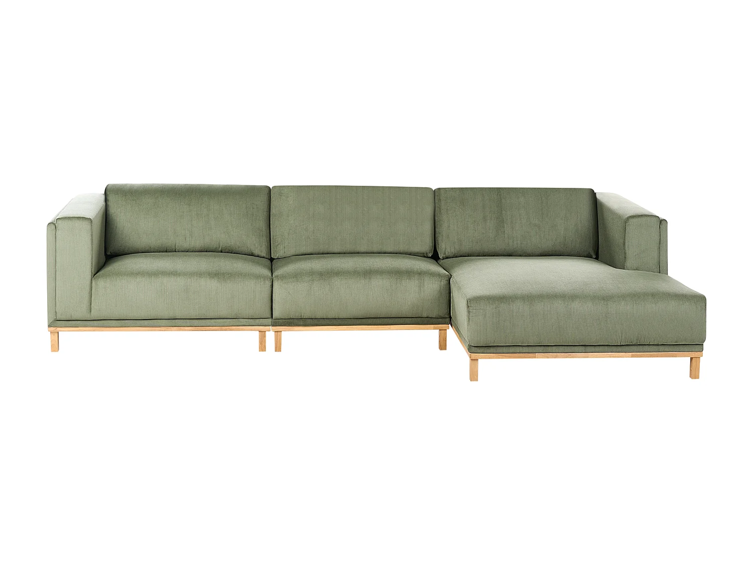 Canapé d'Angle à droite 5 Places Moderne en Velours Côtelé avec Accoudoirs Pieds en Bois Vert Veng