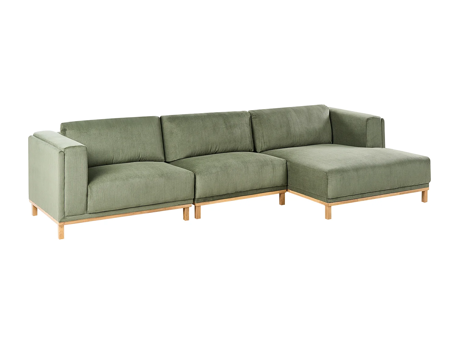 Canapé d'Angle à Gauche 5 Places Moderne en Velours Côtelé avec Accoudoirs Pieds en Bois Vert Veng