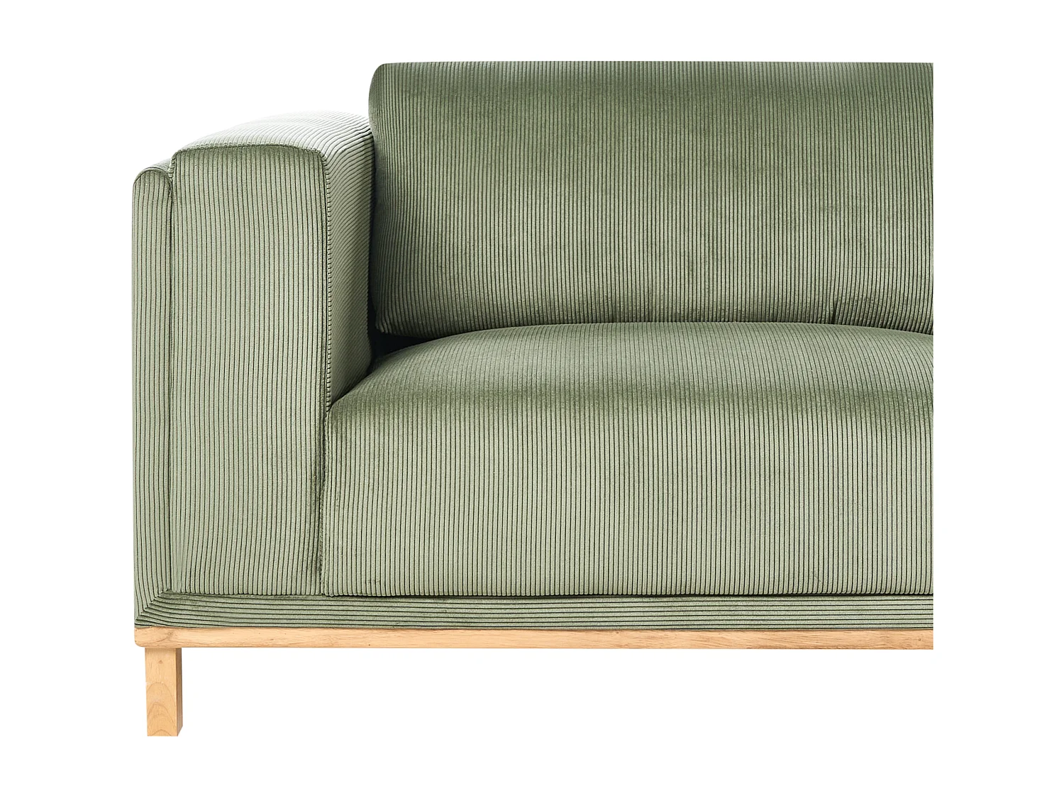 Canapé d'Angle à Gauche 5 Places Moderne en Velours Côtelé avec Accoudoirs Pieds en Bois Vert Veng