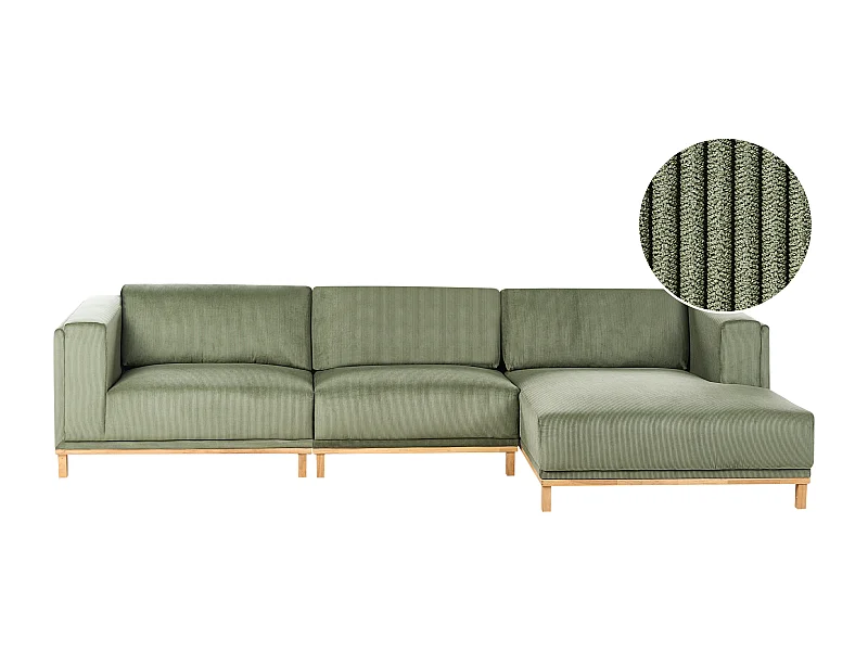 Canapé d\'Angle à droite 5 Places Moderne en Velours Côtelé avec Accoudoirs Pieds en Bois Vert Veng