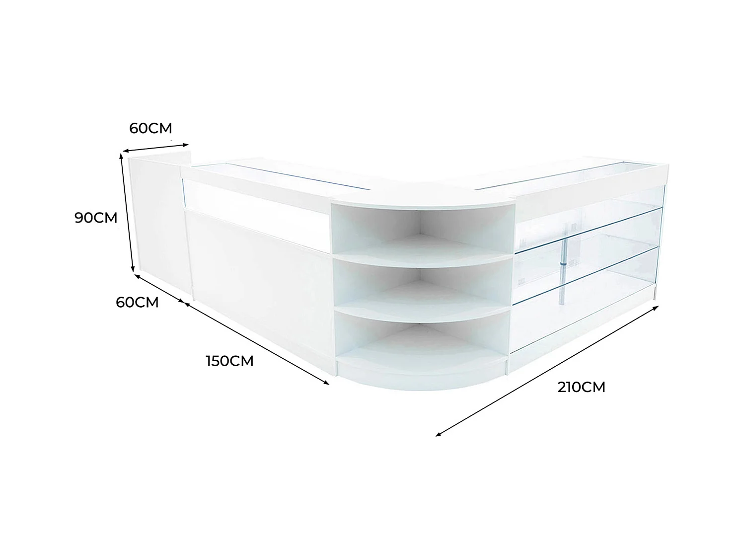Conjunto de BalcÃµes Comerciais com Luz LED "HYPERION" LM60 + B1500 + K1500 + TB60 â€“ cor Branco