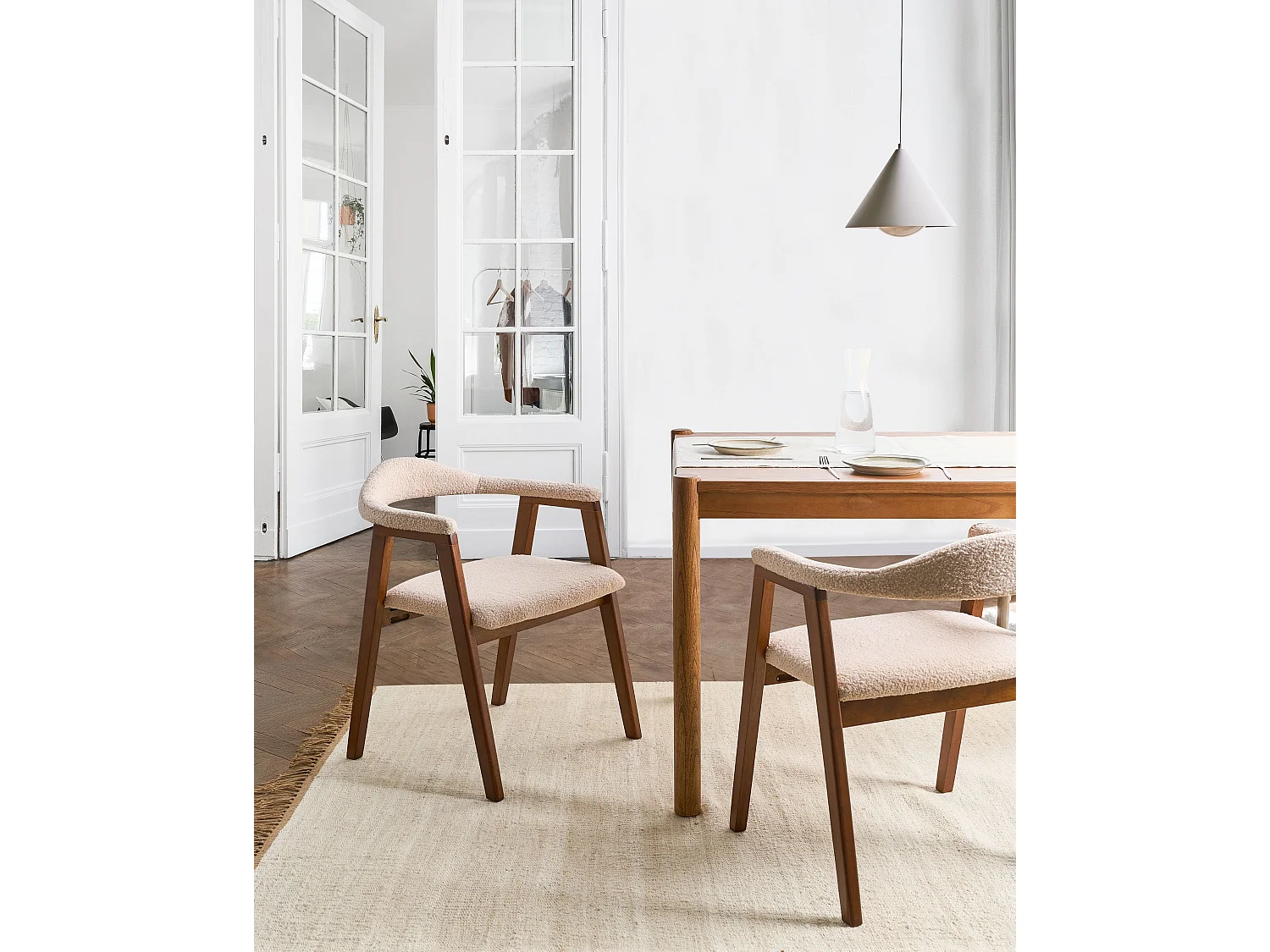 Set of 2 Dining Chairs ONECO Wood Brown/ Light Beige