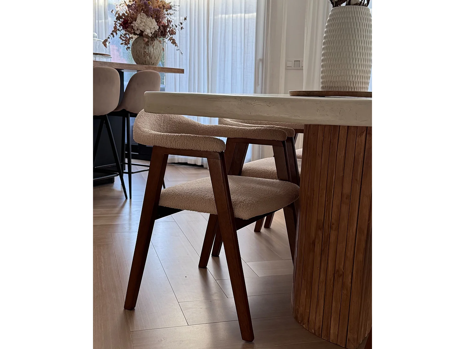 Set of 2 Dining Chairs ONECO Wood Brown/ Light Beige