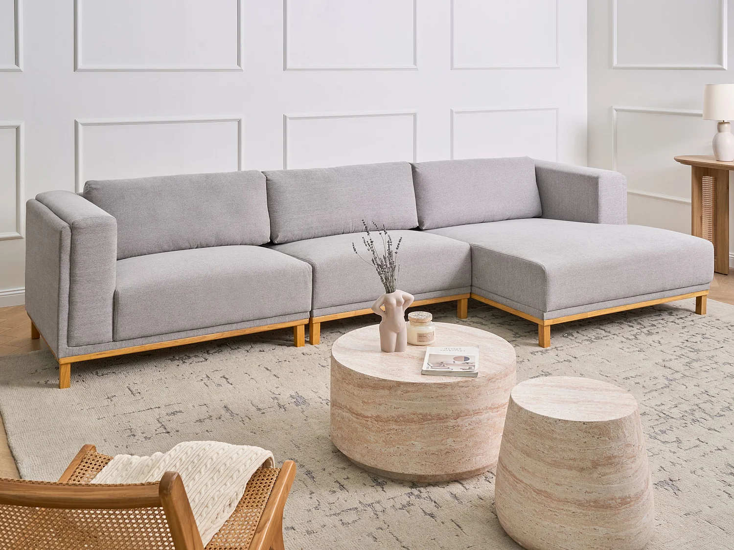 Canapé d'angle 5 places VENG Tissu Gris Côté droite