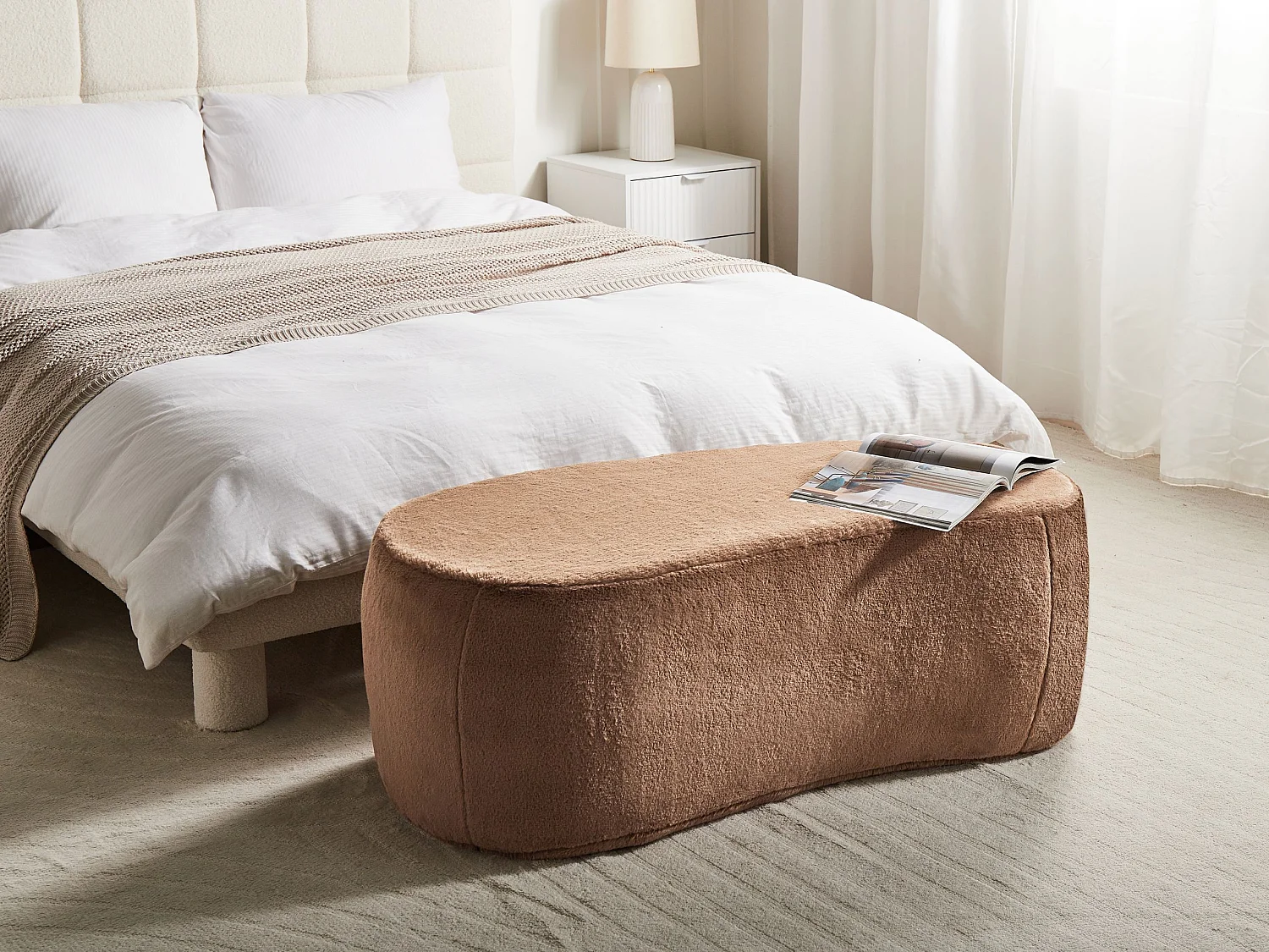 Pouf BAYARD Fourrure synthétique Marron clair