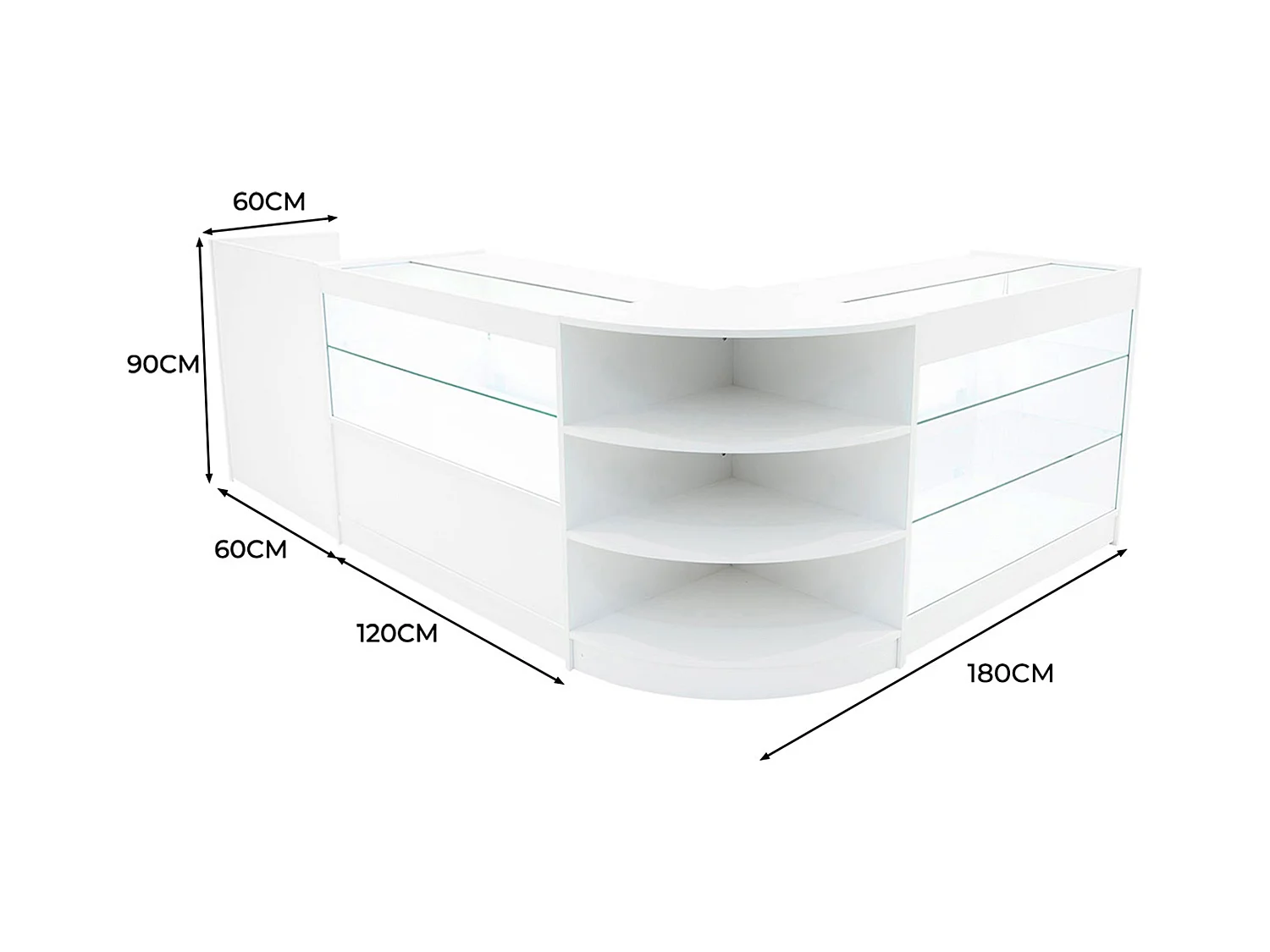 Set Mostradores Comerciales con Luz LED "HYPERION"  LM60 + B1200 + K1200 + TB60 – Blanco