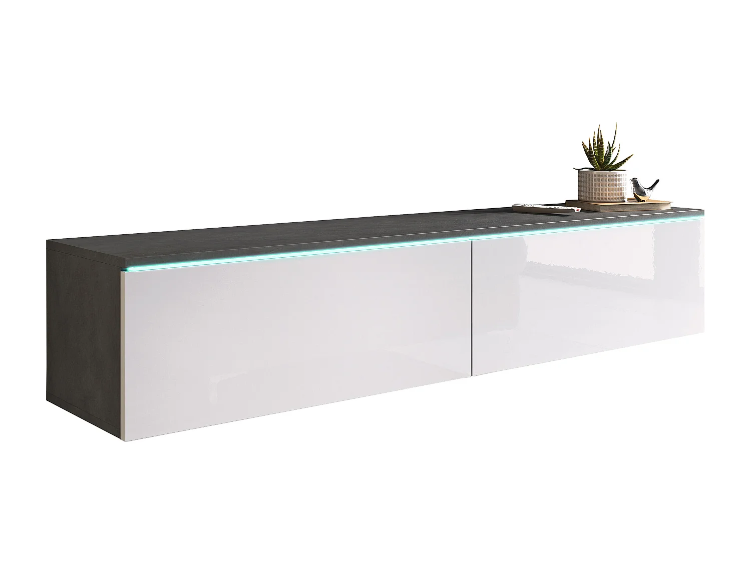 TV-Lowboard D 140 cm, Fernsehschrank, Wohnzimmermöbel, ohne LED-Beleuchtung, Farbe Matera/Weiß Glanz