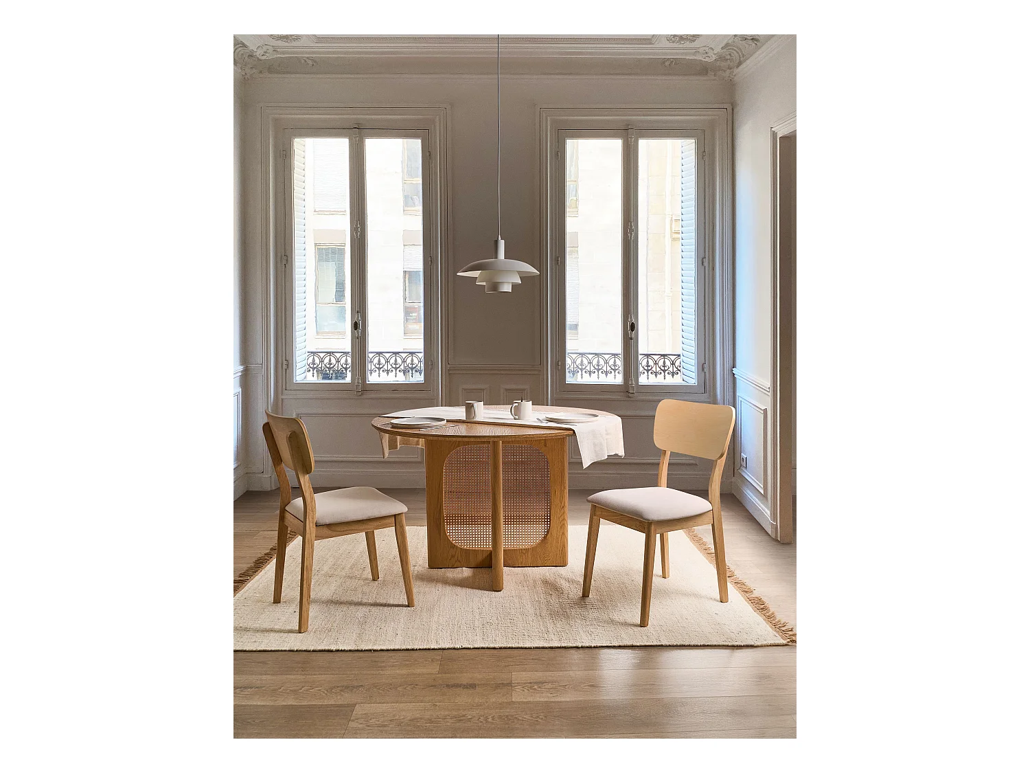 Lot de 2 chaises de salle à manger MINIER Bois Marron clair/beige