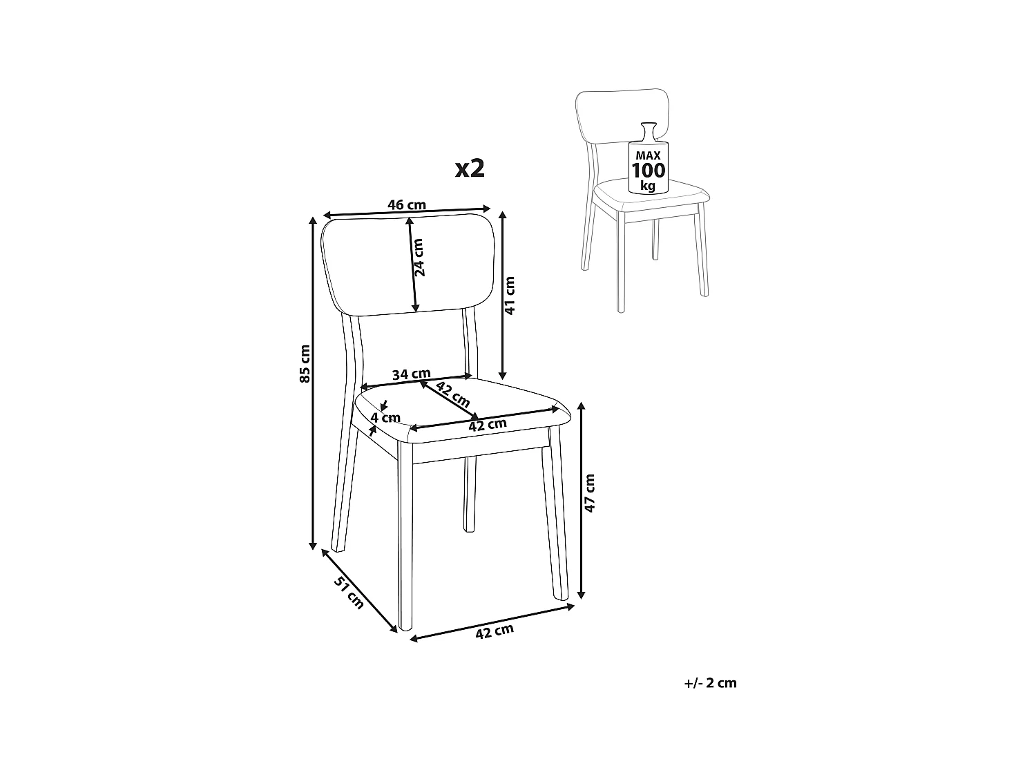 Lot de 2 chaises de salle à manger MINIER Bois Marron clair/beige