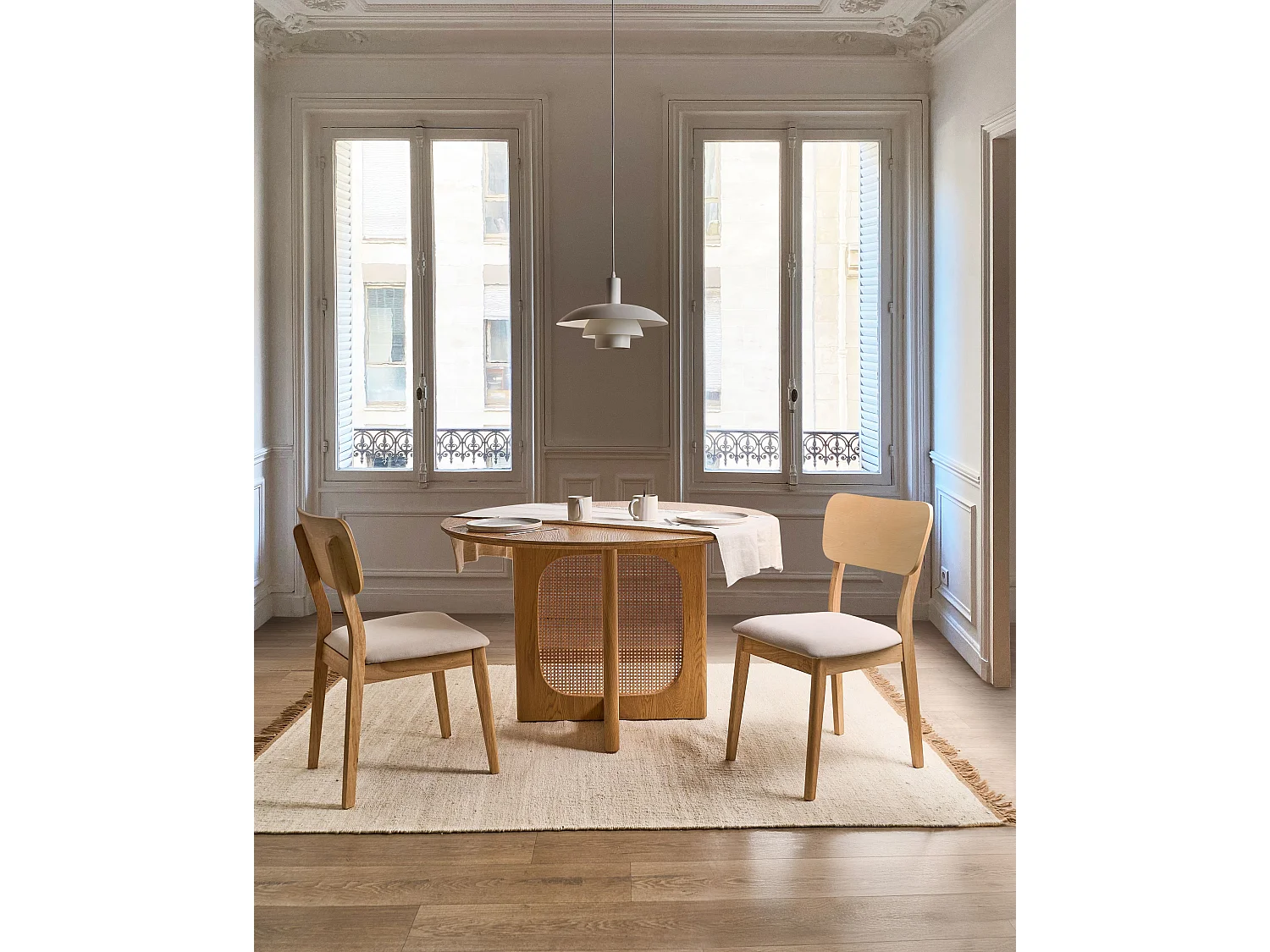 Lot de 2 chaises de salle à manger MINIER Bois Marron clair/beige