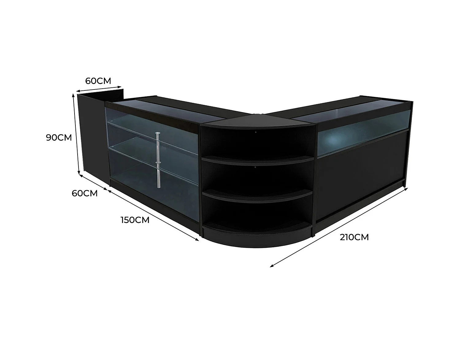 Set Mostradores Comerciales con Luz LED "HYPERION"  LM60 + B1500 + K1500 + TB60 – Negro
