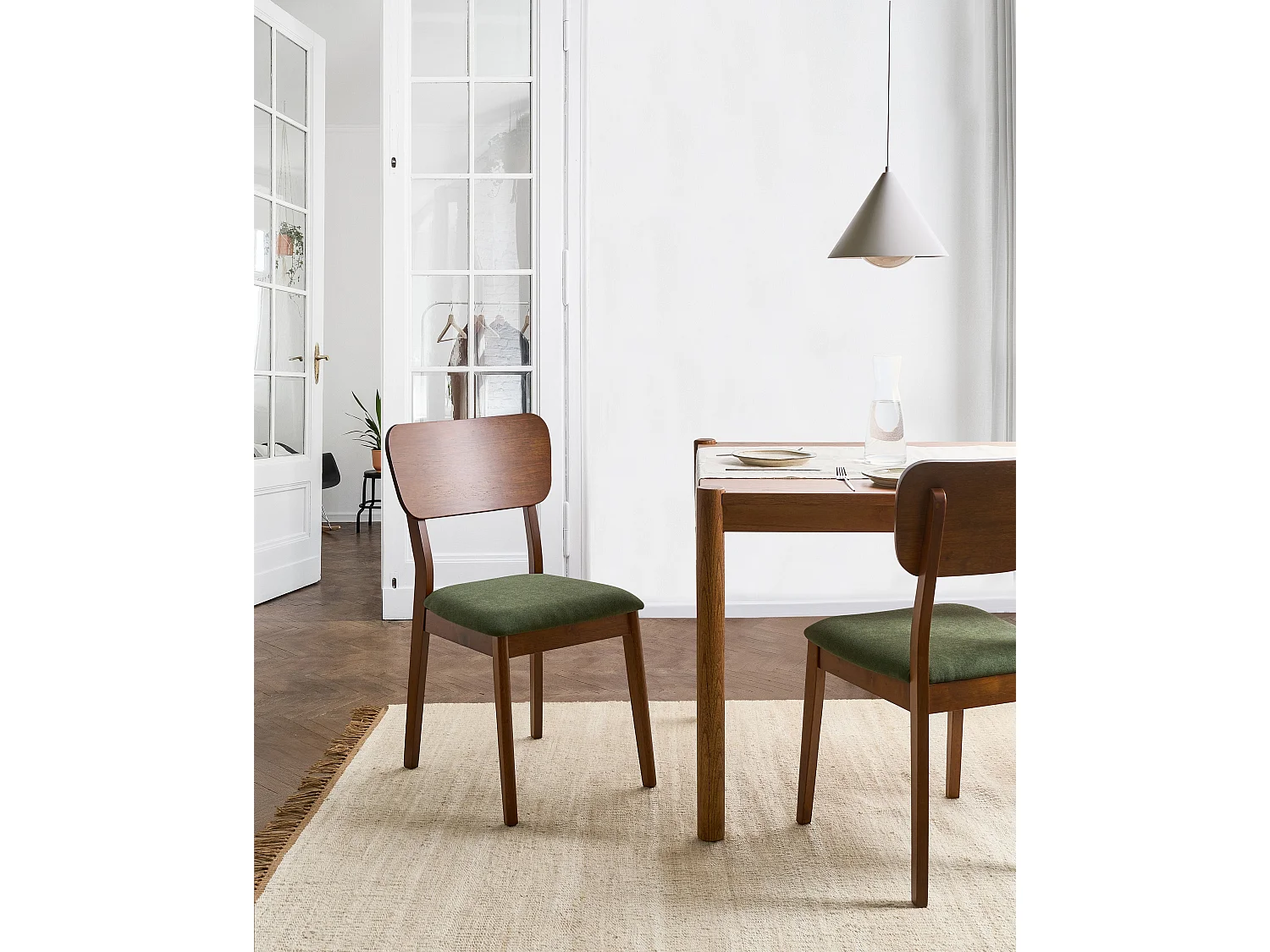 Lot de 2 chaises de salle à manger MINIER Bois Vert/ Marron foncé