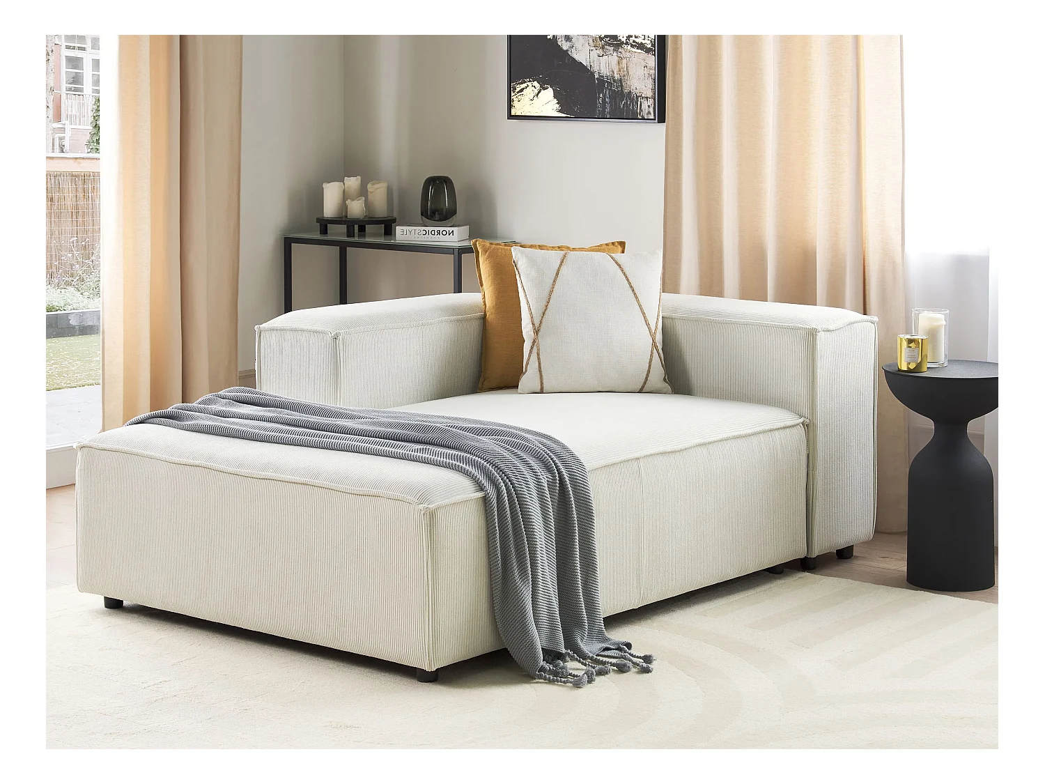 Chaise longue ARDAL Velours côtelé Blanc cassé Côté droit