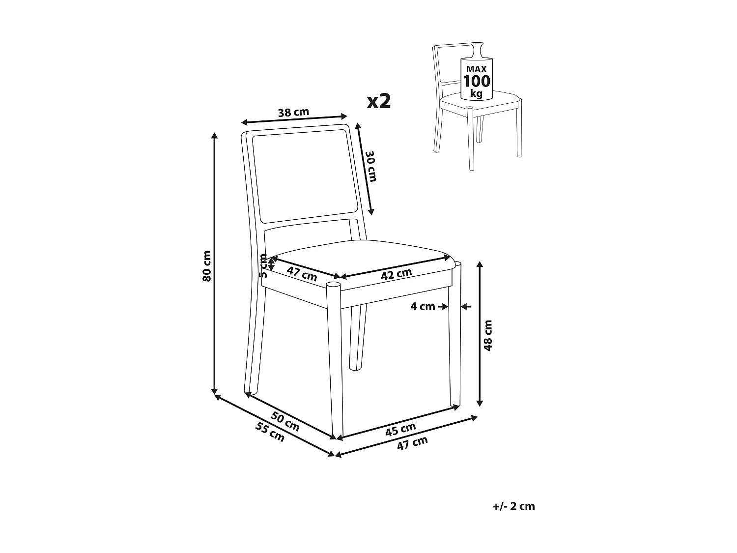 Lot de 2 chaises de salle à manger TAMARAC Bois Marron clair