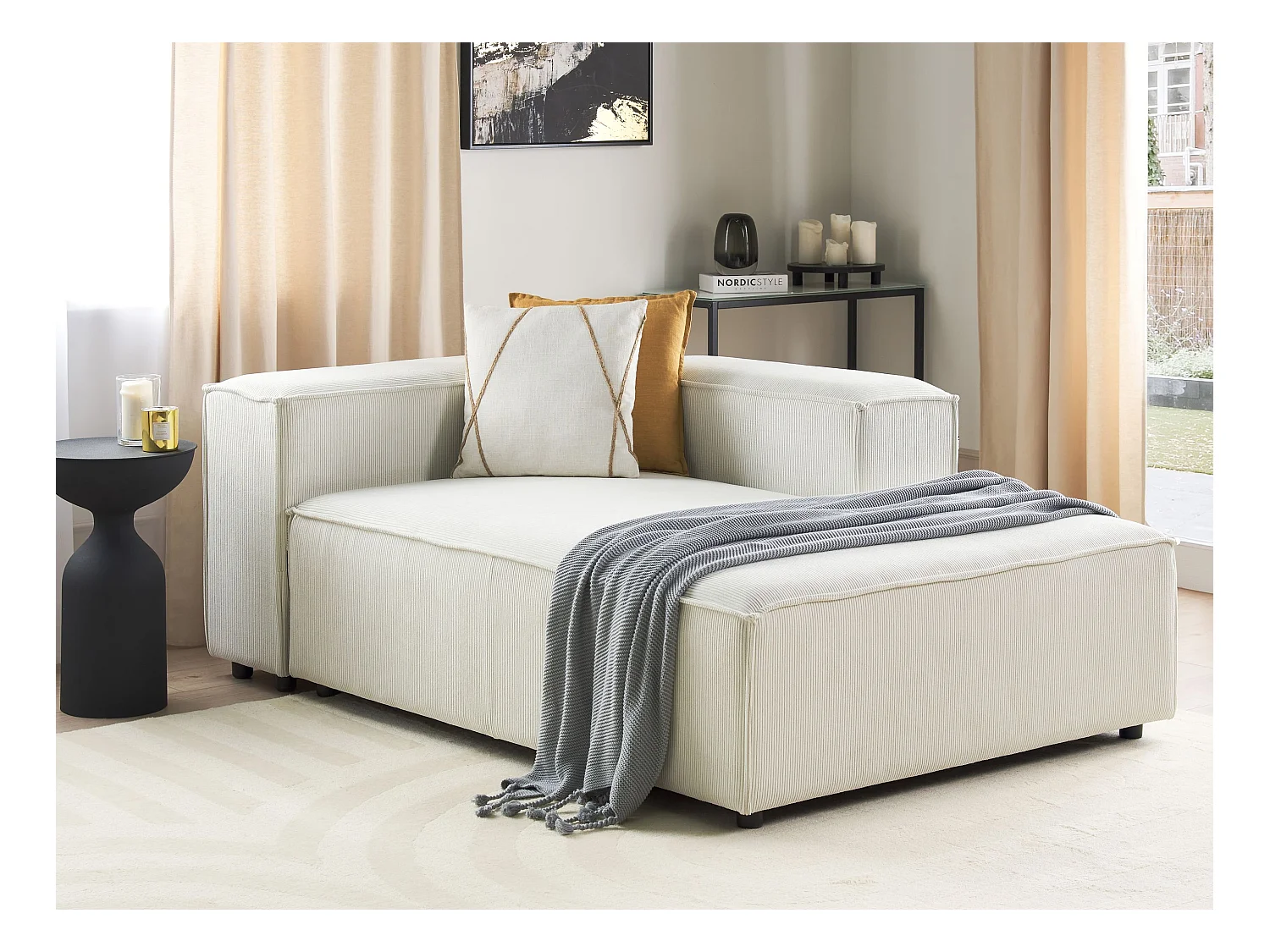 Chaise longue côté droite ARDAL Velours côtelé Blanc cassé