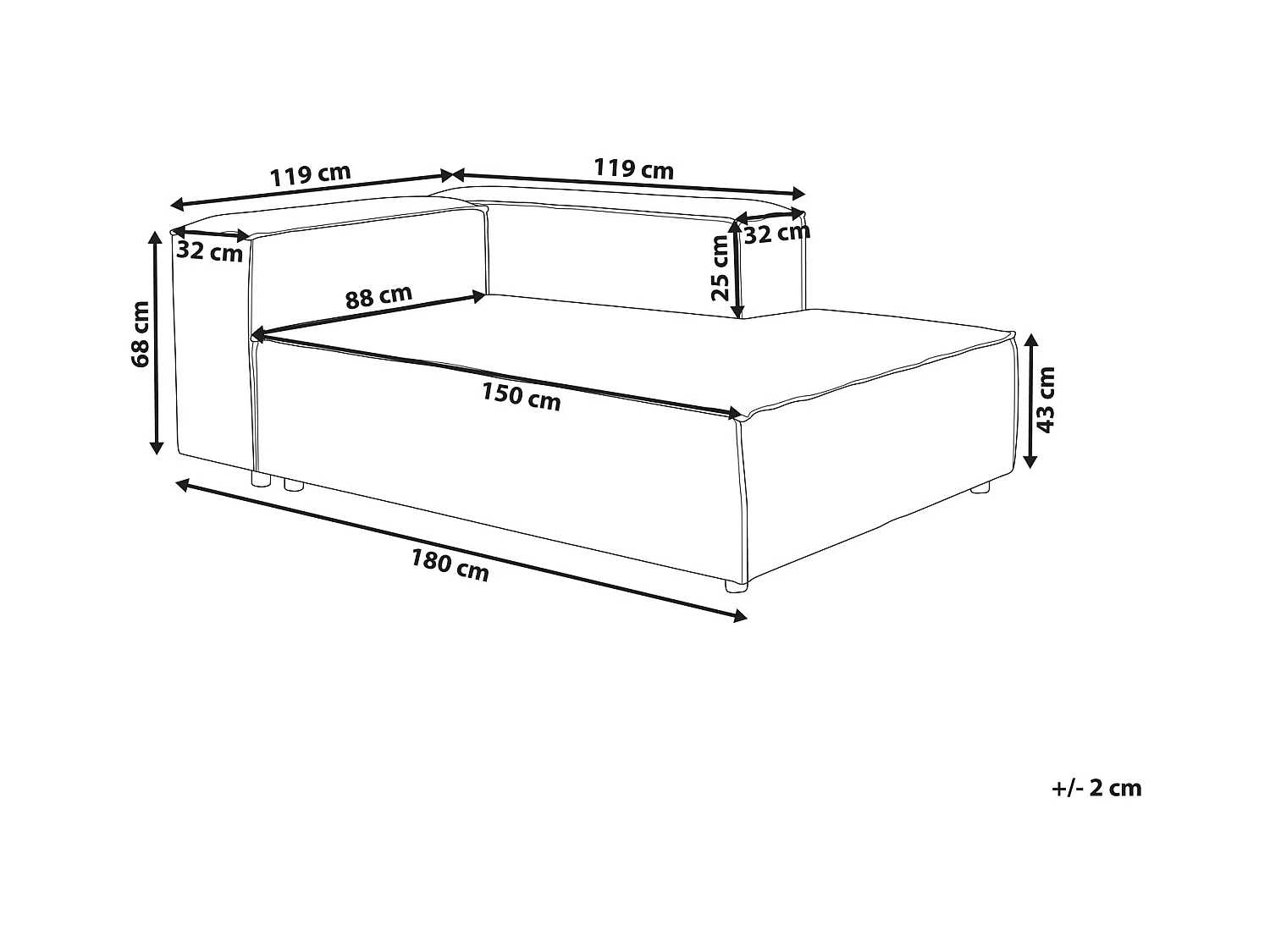 Chaise longue côté droite ARDAL Velours côtelé Blanc cassé