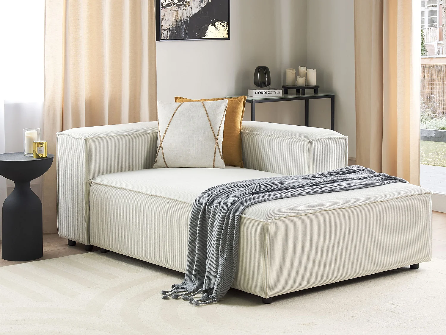 Chaise longue côté droite ARDAL Velours côtelé Blanc cassé