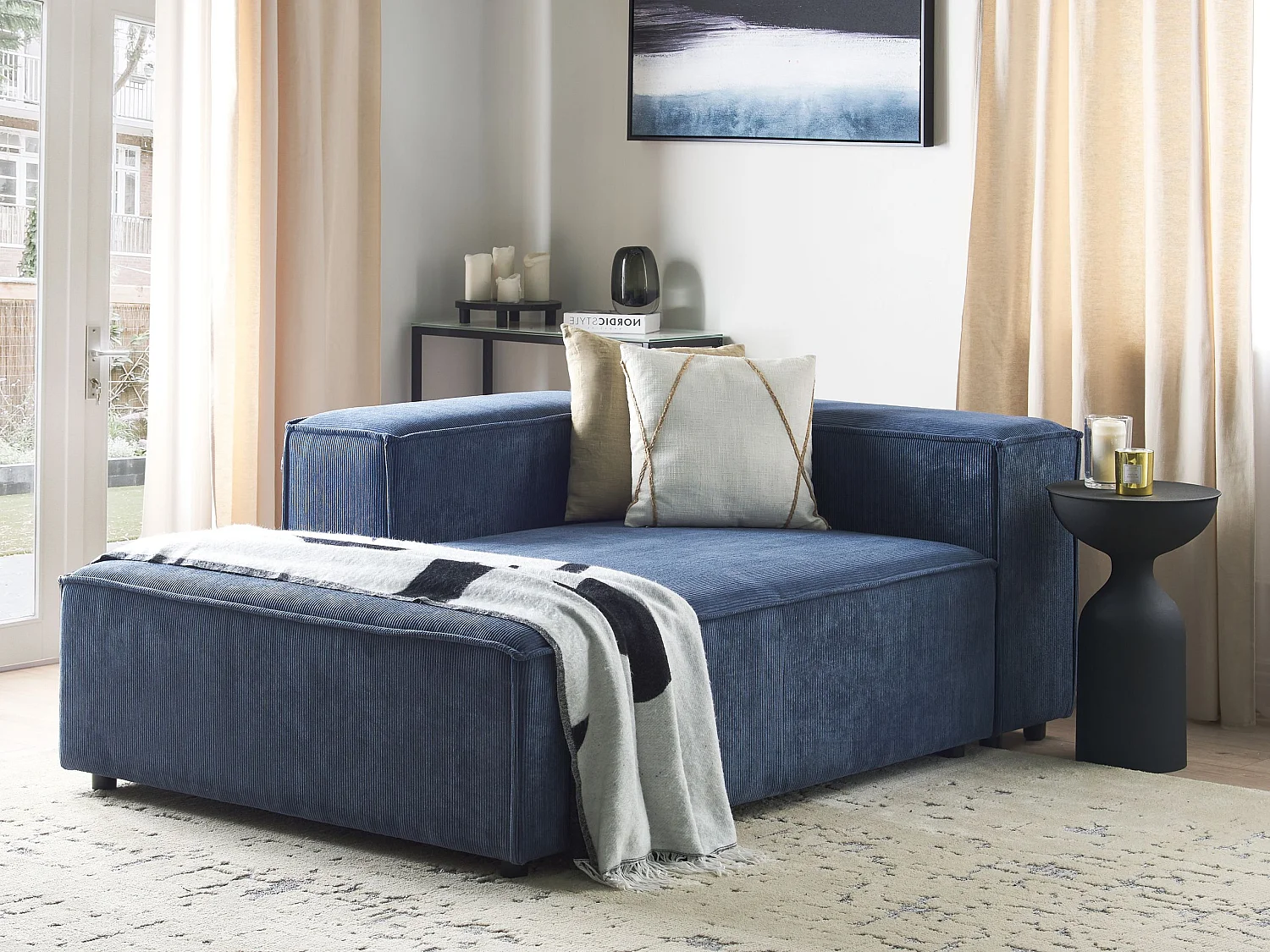 Chaise longue côté droit ARDAL Velours côtelé Bleu foncé