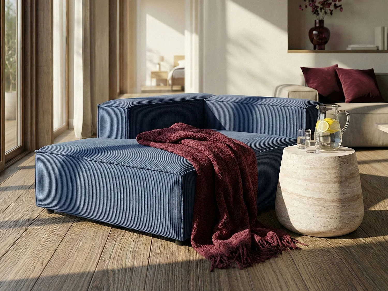 Chaise longue côté droit ARDAL Velours côtelé Bleu foncé