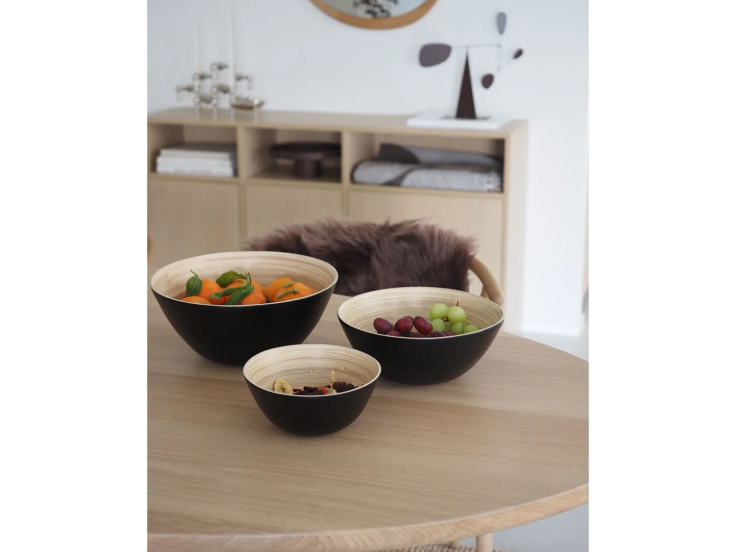 Lot de 3 bols décoratifs BONHEUR Bambou Noir