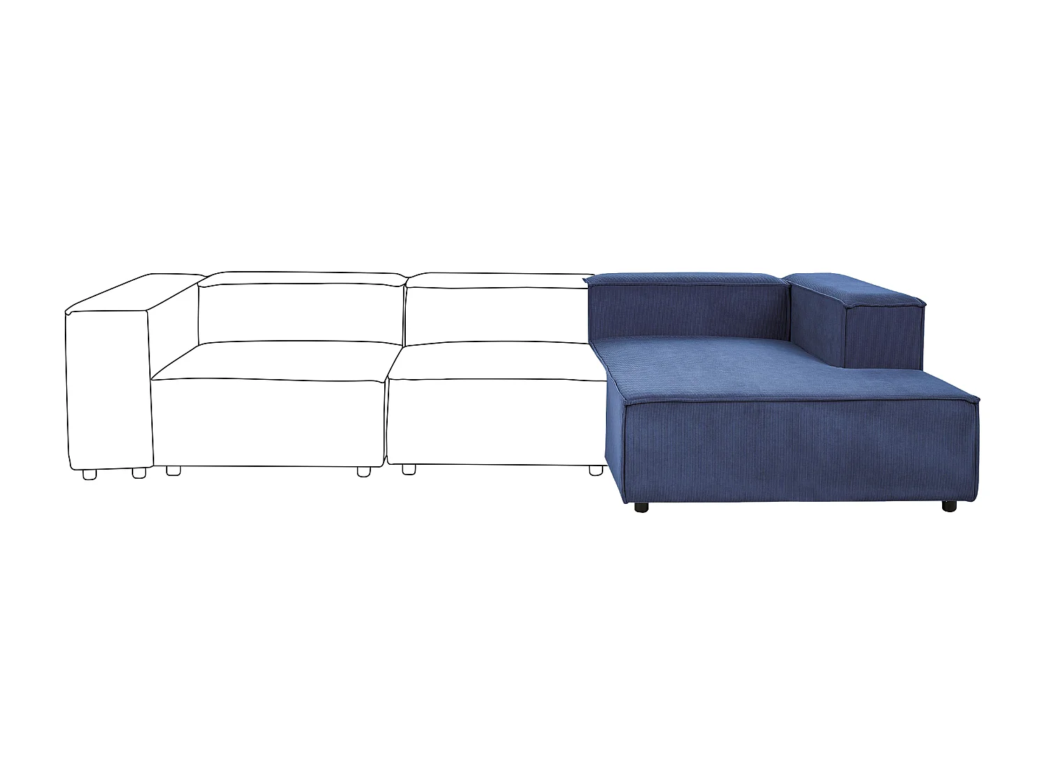 Chaise longue côté droite ARDAL Velours côtelé Bleu foncé