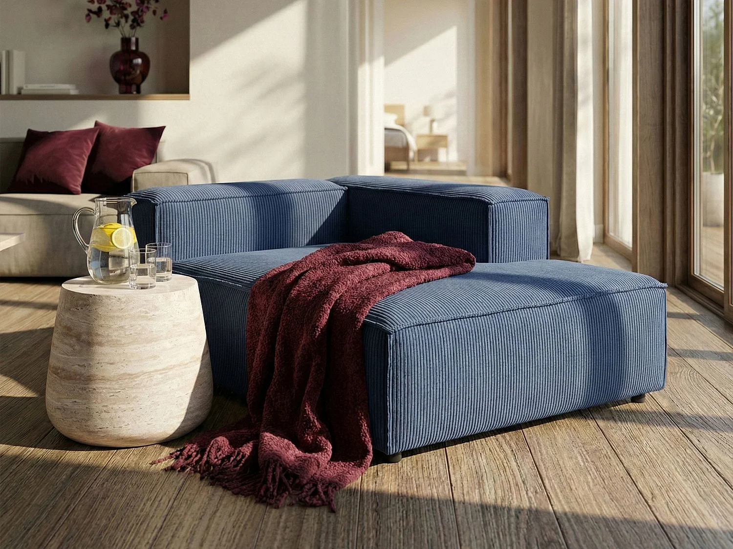 Chaise longue côté gauche ARDAL Velours côtelé Bleu foncé