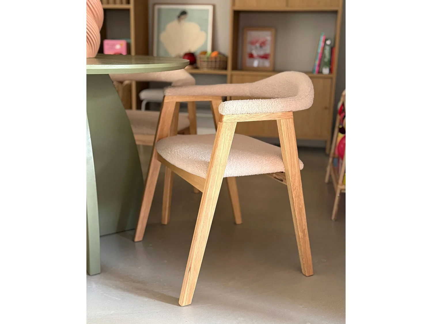 Set of 2 Dining Chairs ONECO Wood Light Brown/ Light Beige