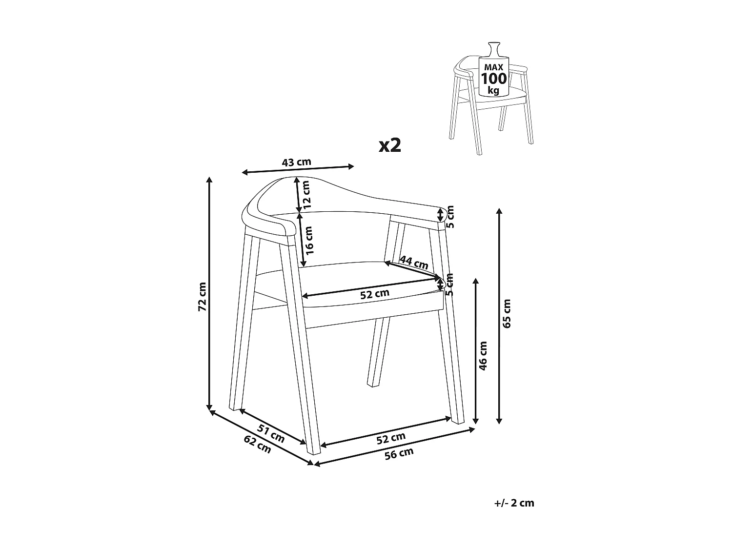 Lot de 2 chaises de salle à manger ONECO Bois Marron clair
