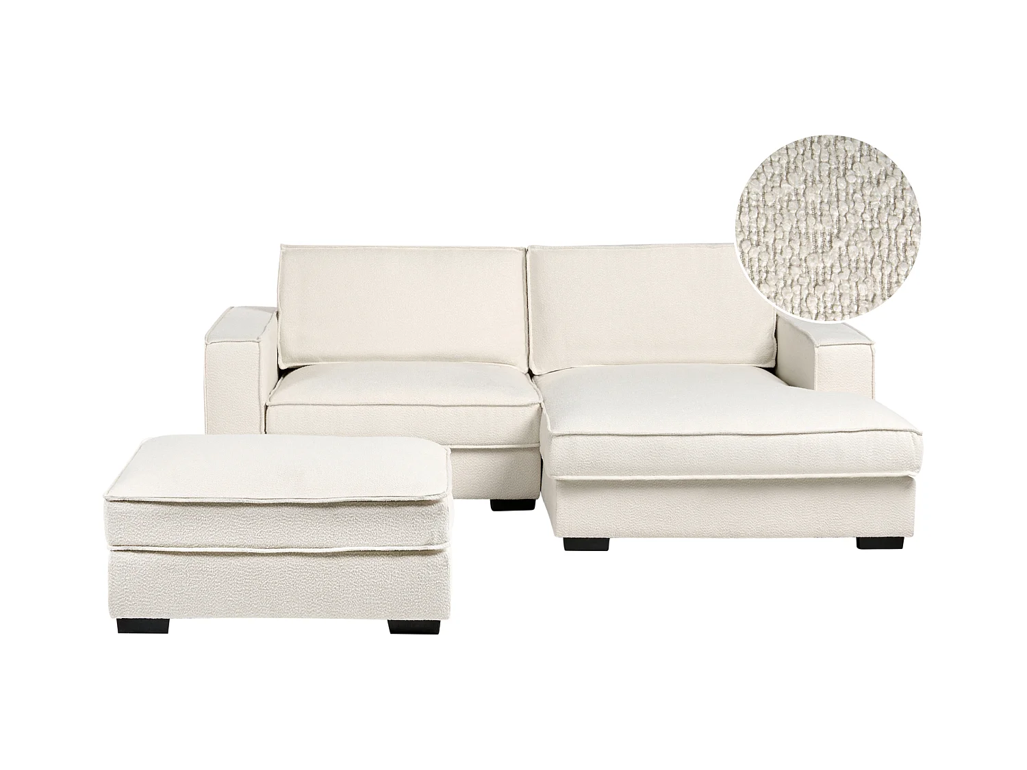 Canapé d'Angle à droite avec Pouf Moderne en Bouclé Repose-pieds Ottoman Dossier Rembourré avec Coussins Beige Clair Kolding