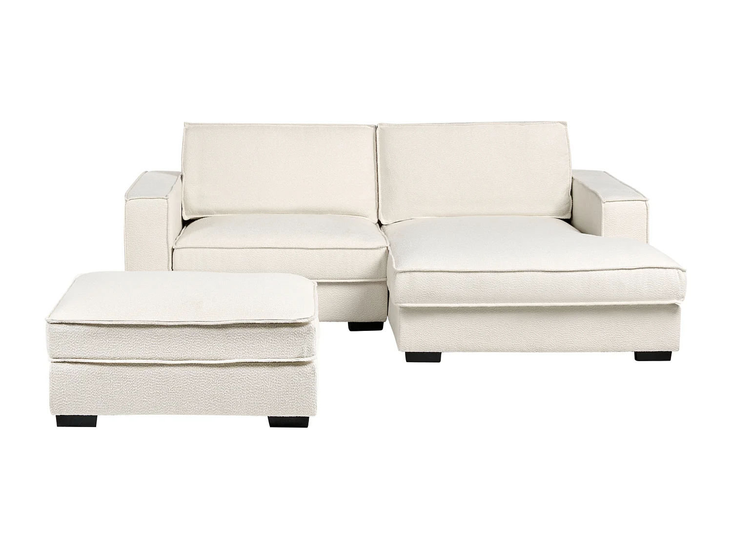 Canapé d'Angle à Gauche avec Pouf Moderne en Bouclé Repose-pieds Ottoman Dossier Rembourré avec Coussins Beige Clair Kolding